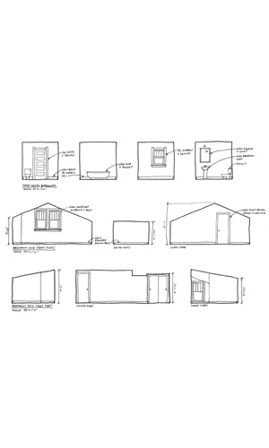 hand drawings of interior elevations with vaulted ceilings